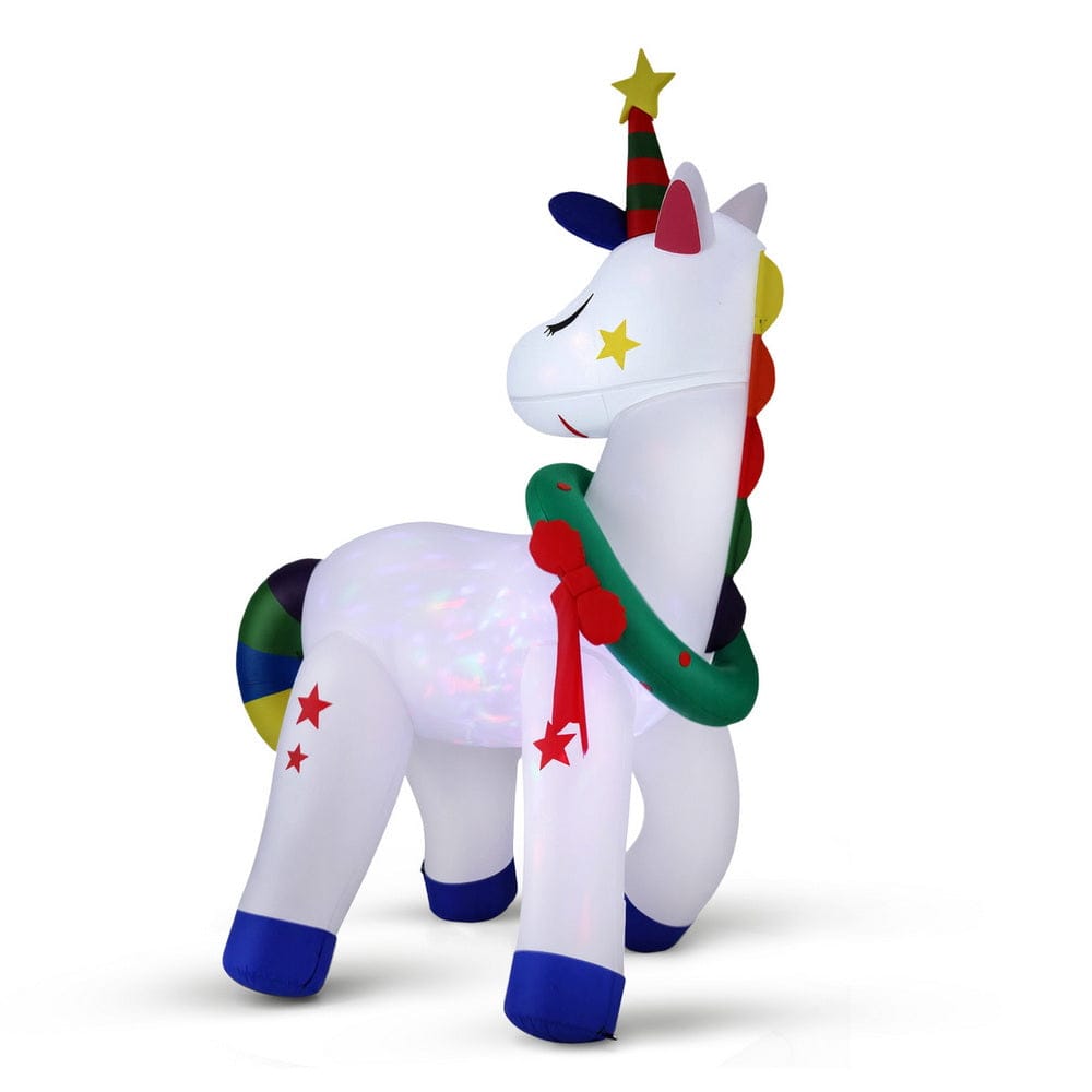 Jingle Jollys Occasions > Christmas > Christmas Decorations Jingle Jollys Christmas Inflatable Unicorn 1.8M Tall Outdoor Decorations Illuminated