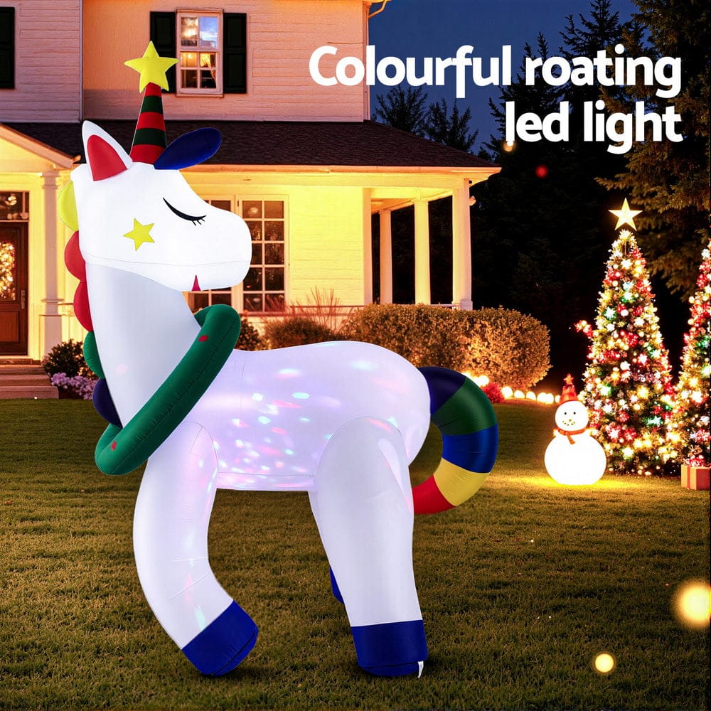 Jingle Jollys Occasions > Christmas > Christmas Decorations Jingle Jollys Christmas Inflatable Unicorn 1.8M Tall Outdoor Decorations Illuminated