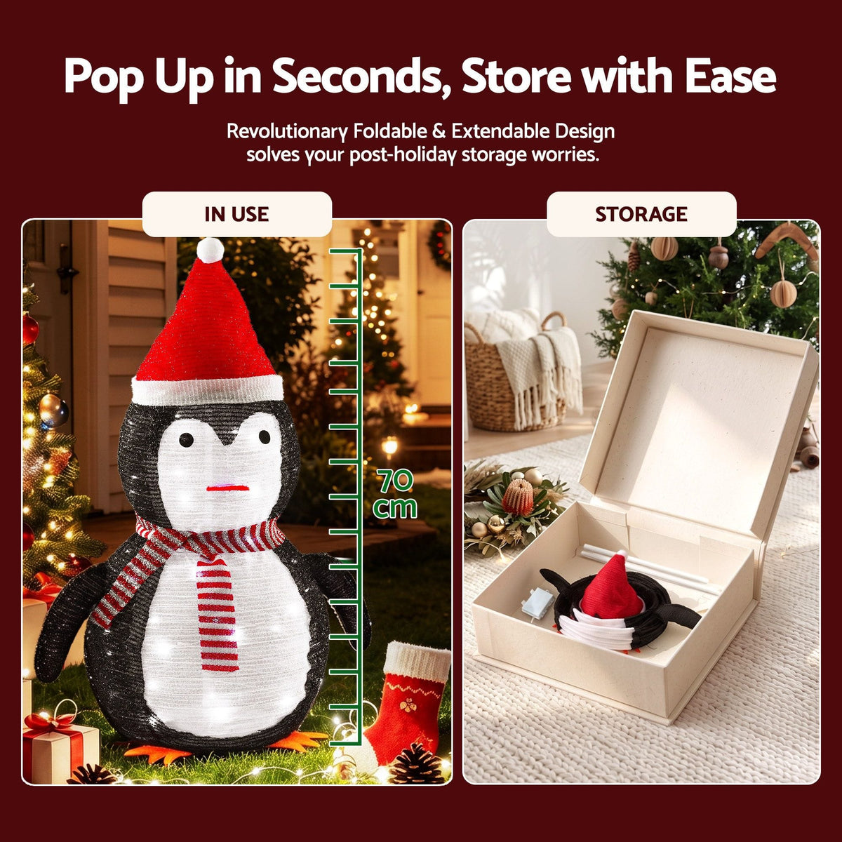 Jingle Jollys Occasions > Christmas > Christmas Decorations Jingle Jollys Christmas Penguin Light LED Christmas Decoration Pop Up Christmas Display 70cm