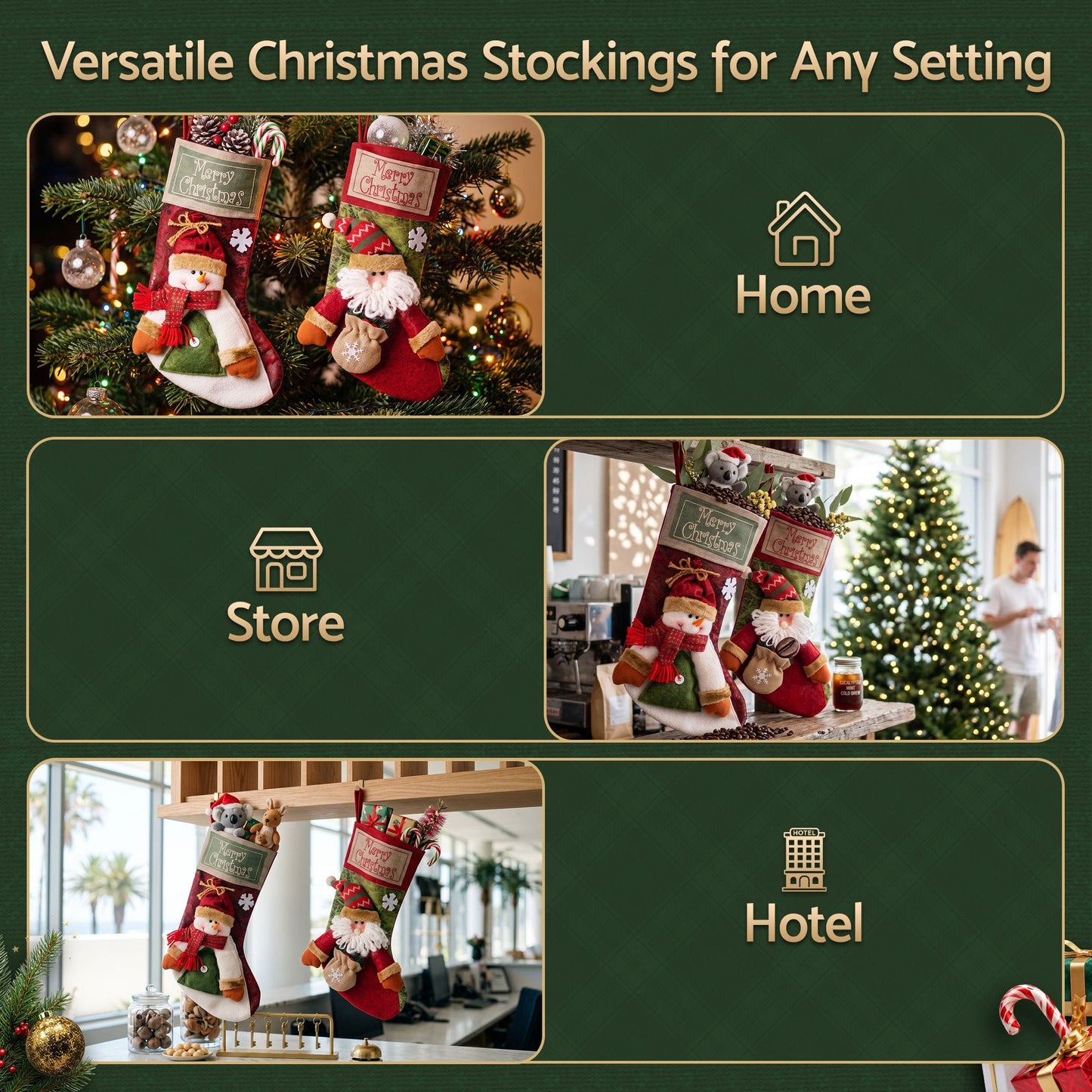 Jingle Jollys Occasions > Christmas > Christmas Decorations Jingle Jollys Christmas Stockings 2 Pack Large 3D Plush Santa Snowman 43.5cm Christmas Decor for Family Holiday Christmas Party Decorations