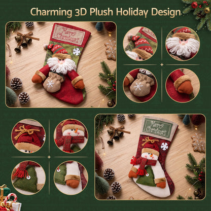Jingle Jollys Occasions > Christmas > Christmas Decorations Jingle Jollys Christmas Stockings 2 Pack Large 3D Plush Santa Snowman 43.5cm Christmas Decor for Family Holiday Christmas Party Decorations
