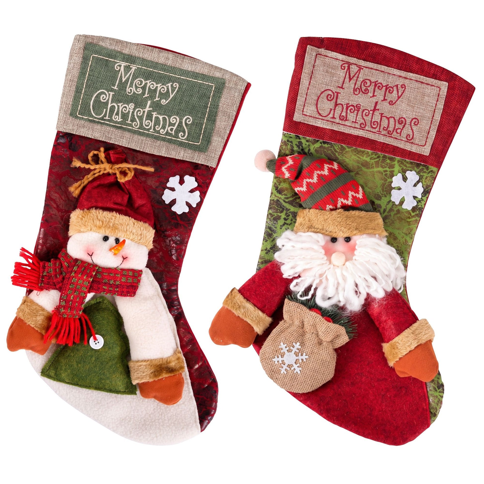 Jingle Jollys Occasions > Christmas > Christmas Decorations Jingle Jollys Christmas Stockings 2 Pack Large 3D Plush Santa Snowman 43.5cm Christmas Decor for Family Holiday Christmas Party Decorations