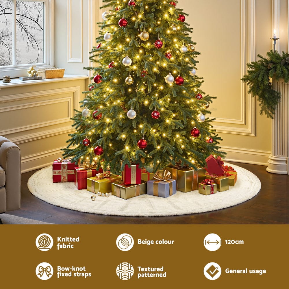 Jingle Jollys Occasions > Christmas > Christmas Decorations Jingle Jollys Christmas Tree Skirt 120cm Knitted Xmas Tree Ornaments Decor Beige