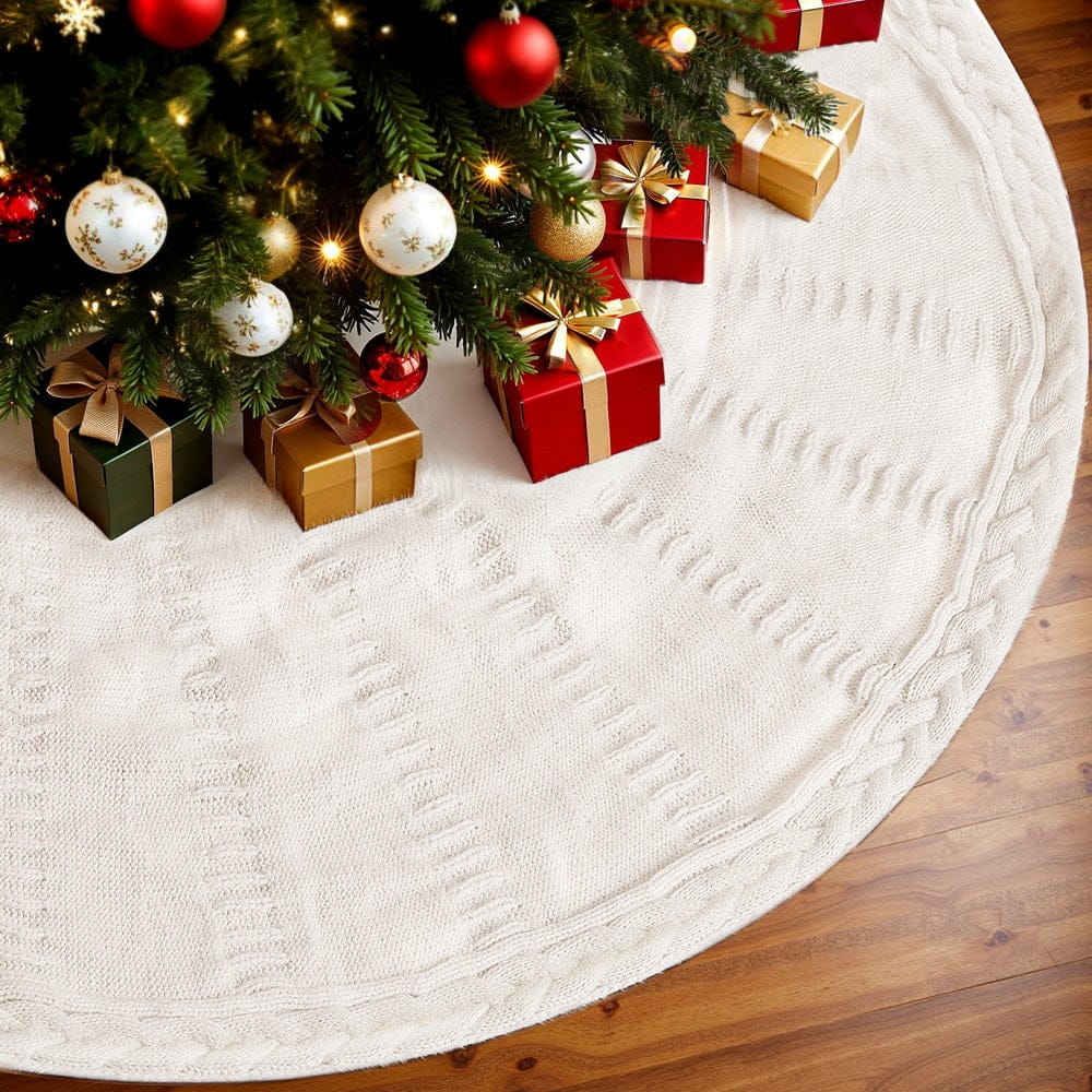 Jingle Jollys Occasions > Christmas > Christmas Decorations Jingle Jollys Christmas Tree Skirt 120cm Knitted Xmas Tree Ornaments Decor Beige