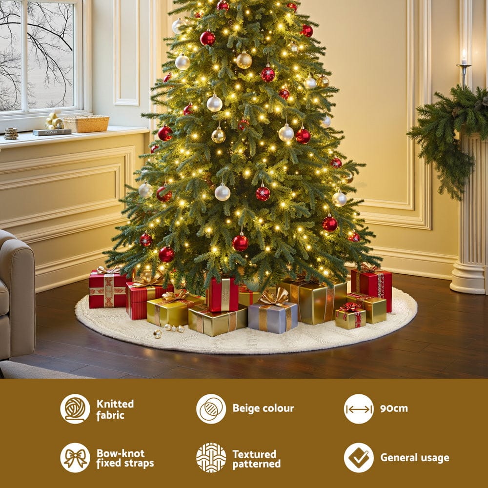 Jingle Jollys Occasions > Christmas > Christmas Decorations Jingle Jollys Christmas Tree Skirt 90cm Knitted Fabric Xmas Ornament Decor Beige