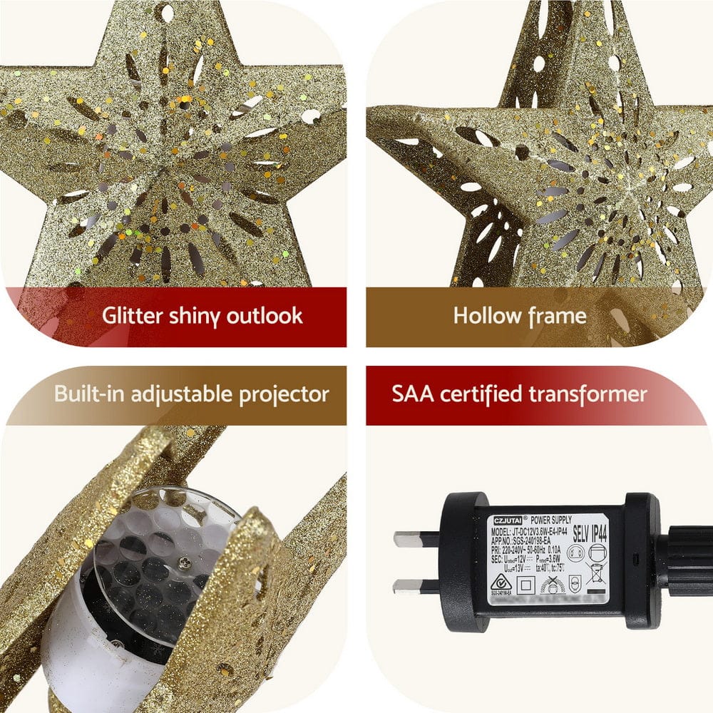 Jingle Jollys Occasions > Christmas > Christmas Decorations Jingle Jollys Christmas Tree Topper Star Snowflake Projector Party Glitter Gold