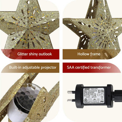 Jingle Jollys Occasions > Christmas > Christmas Decorations Jingle Jollys Christmas Tree Topper Star Snowflake Projector Party Glitter Gold