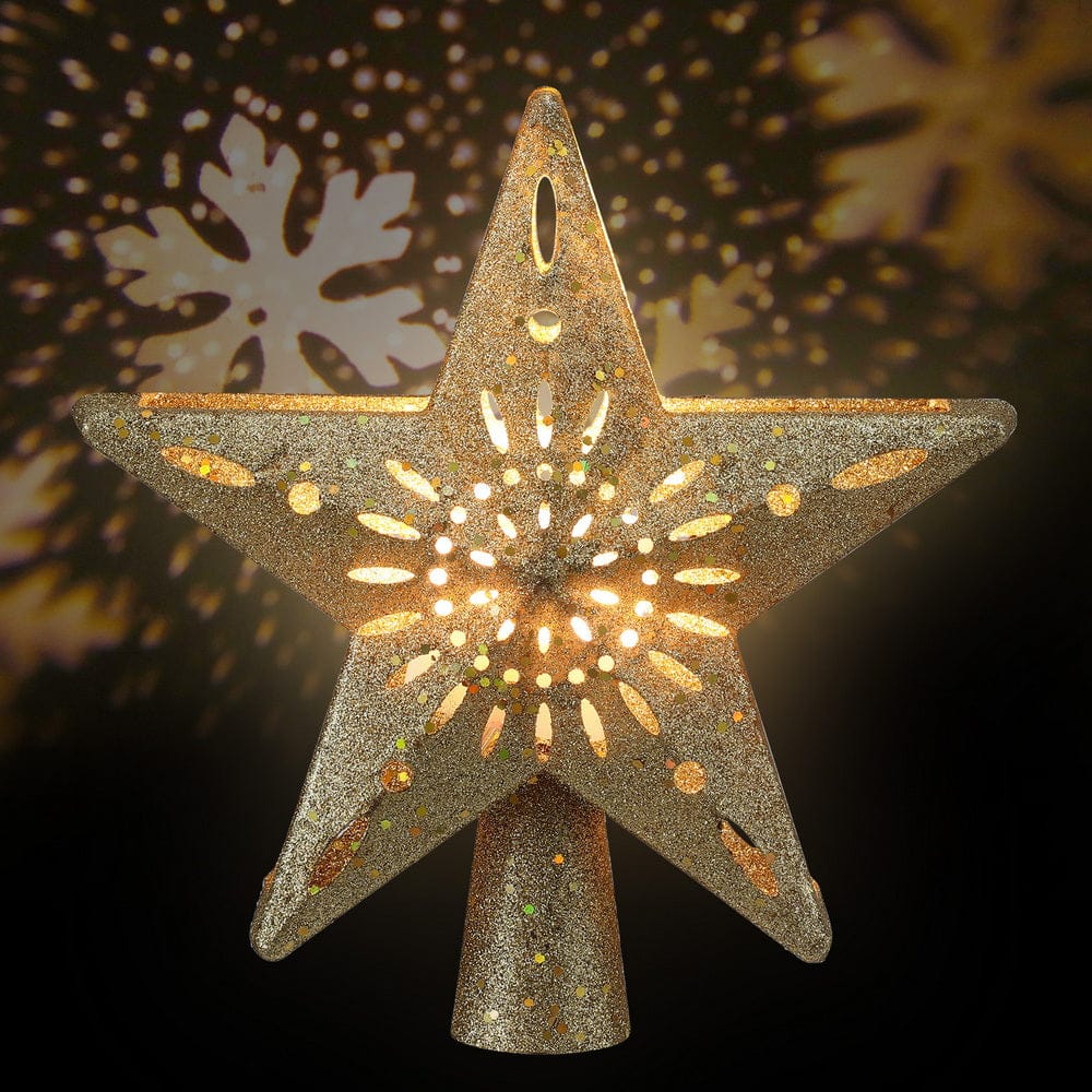 Jingle Jollys Occasions > Christmas > Christmas Decorations Jingle Jollys Christmas Tree Topper Star Snowflake Projector Party Glitter Gold