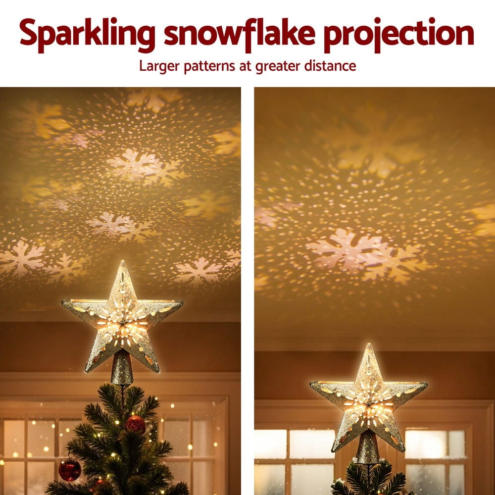 Jingle Jollys Occasions > Christmas > Christmas Decorations Jingle Jollys Christmas Tree Topper Star Snowflake Projector Party Glitter Gold