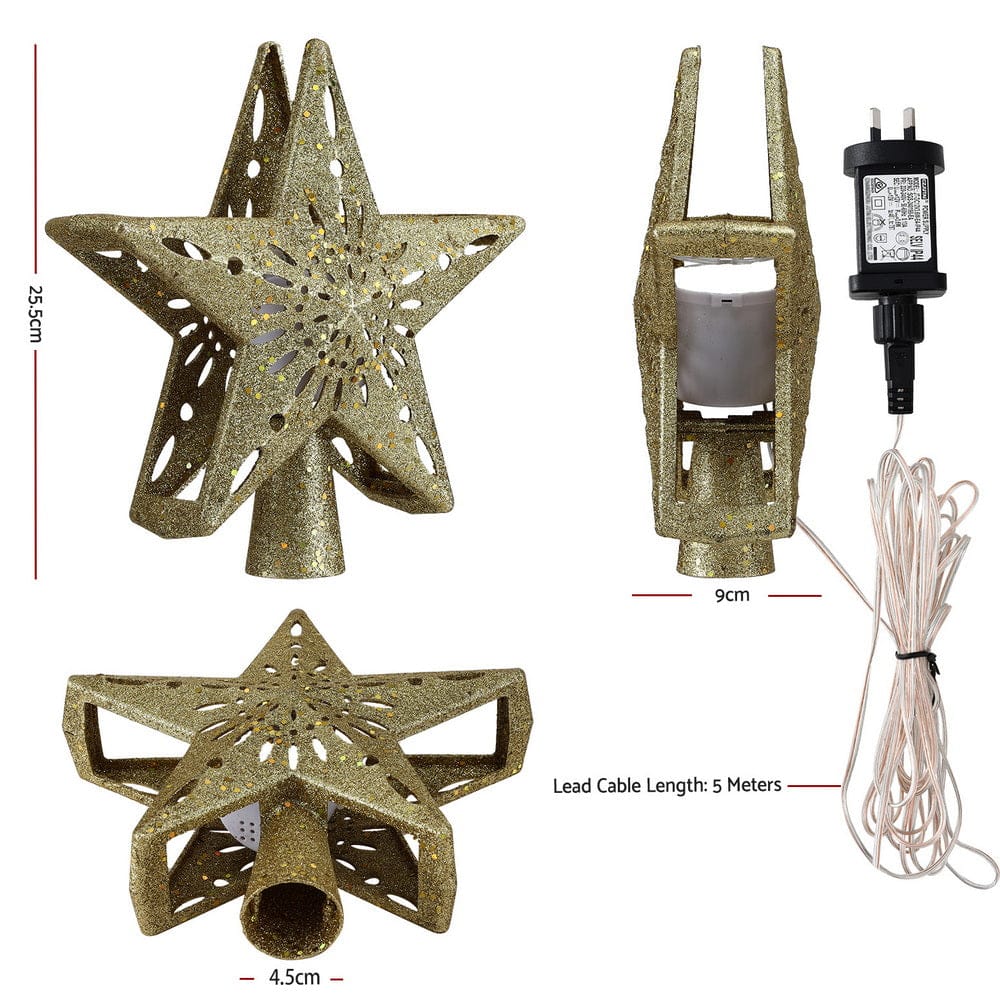 Jingle Jollys Occasions > Christmas > Christmas Decorations Jingle Jollys Christmas Tree Topper Star Snowflake Projector Party Glitter Gold