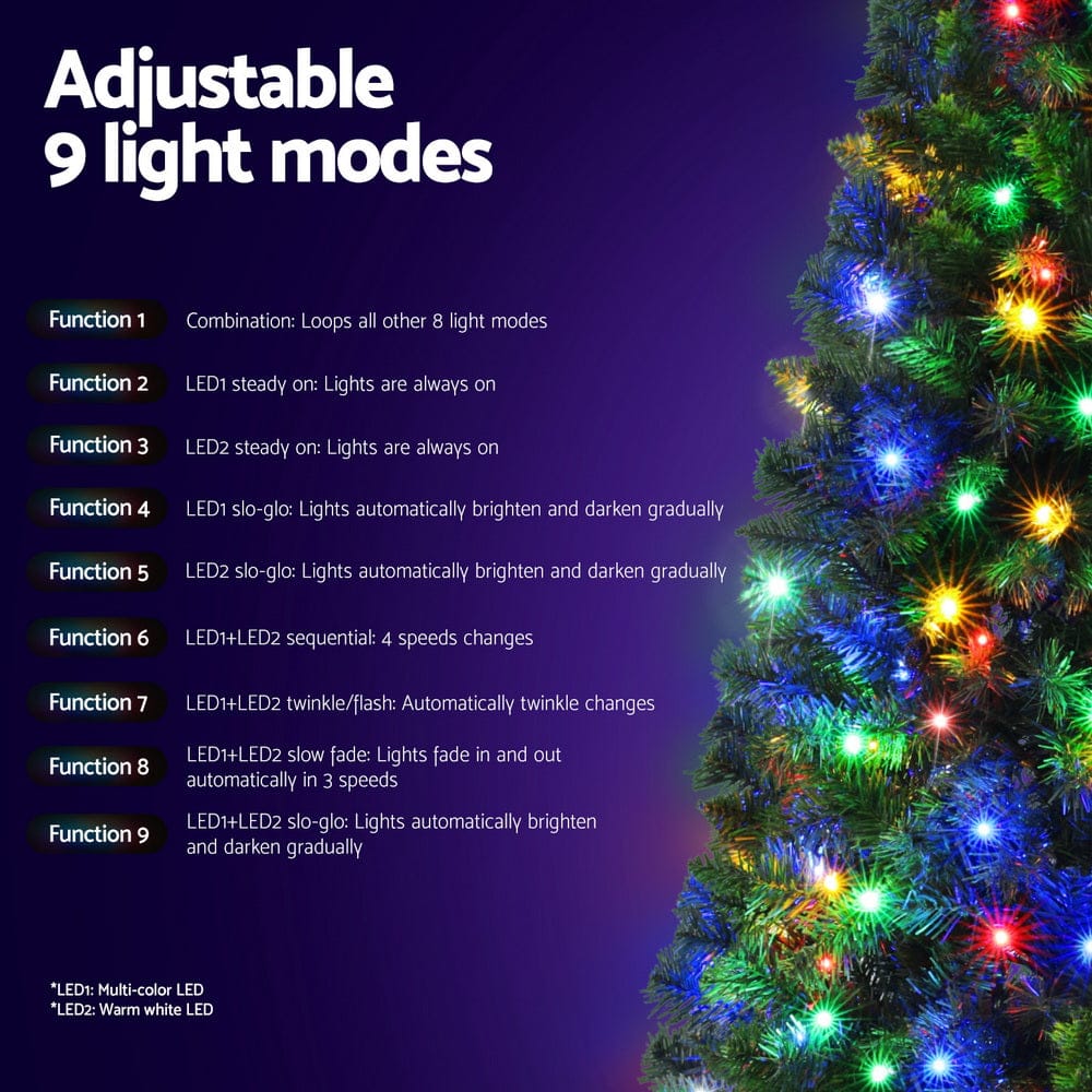 Jingle Jollys Occasions > Christmas > Christmas Trees Jingle Jollys 1.8M Pre-lit Christmas Tree 8 Mode Multi Colour 200 LED Light Xmas