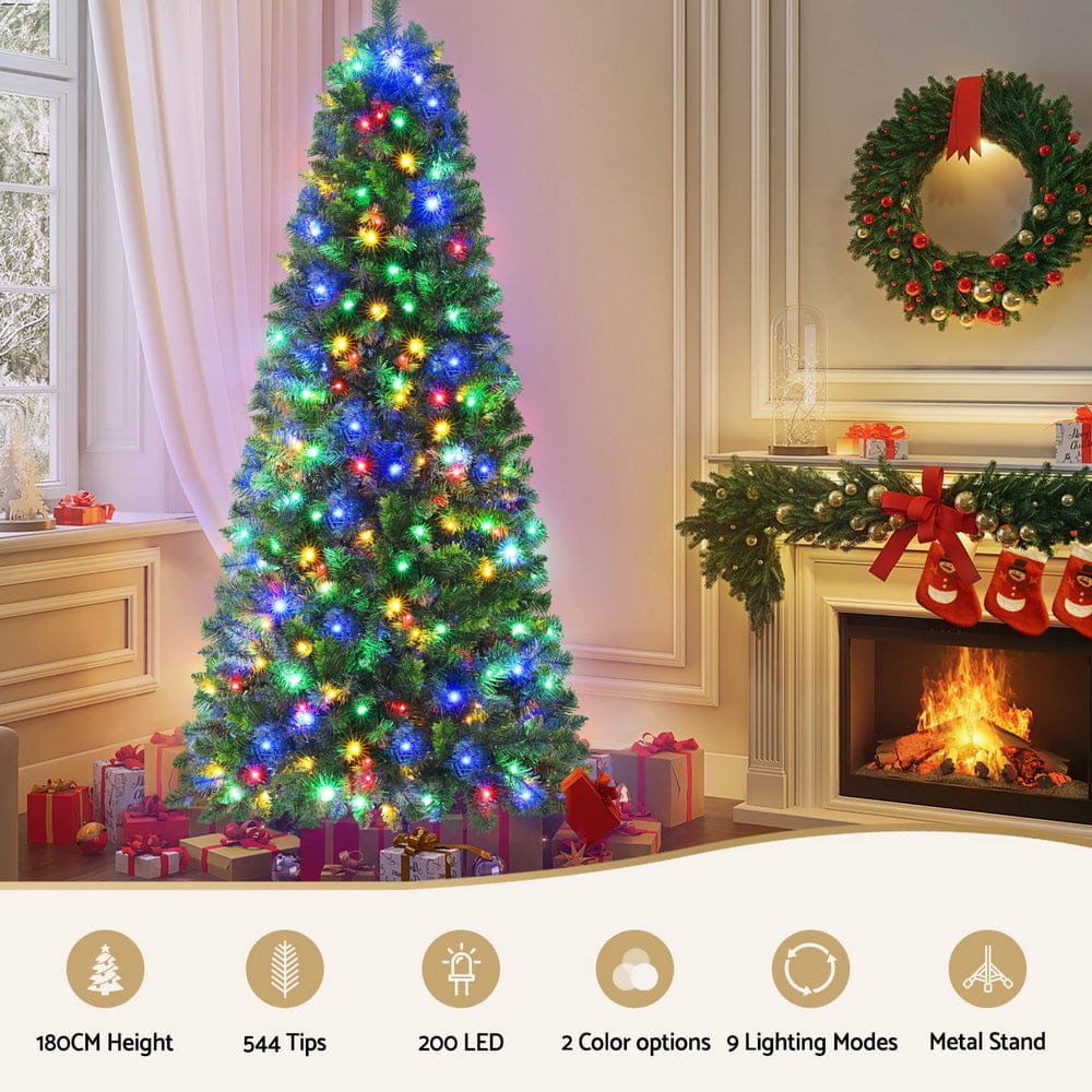 Jingle Jollys Occasions > Christmas > Christmas Trees Jingle Jollys 1.8M Pre-lit Christmas Tree 8 Mode Multi Colour 200 LED Light Xmas
