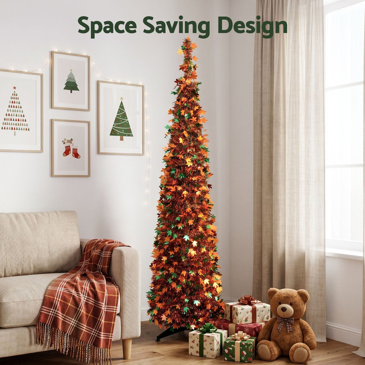 Jingle Jollys Occasions > Christmas > Christmas Trees Jingle Jollys 160cm Pop Up Christmas Tree Artificial Christmas Tree Golden Maple Leaf