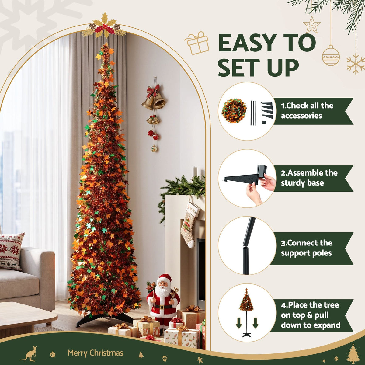 Jingle Jollys Occasions > Christmas > Christmas Trees Jingle Jollys 160cm Pop Up Christmas Tree Artificial Christmas Tree Golden Maple Leaf