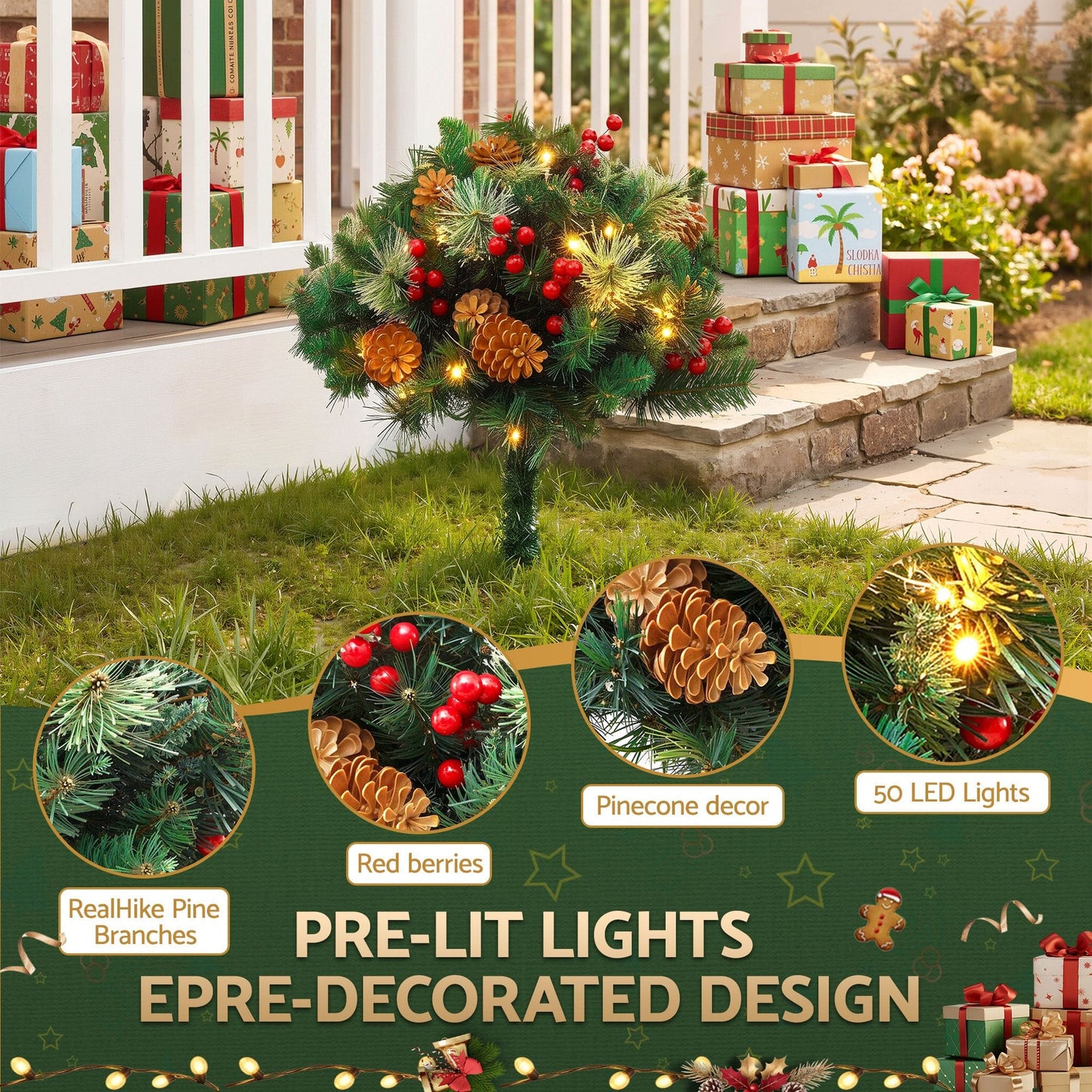 Jingle Jollys Occasions > Christmas > Christmas Trees Jingle Jollys 2 Pack 45cm Lighted Artificial Christmas Tree Pathway Xmas Trees