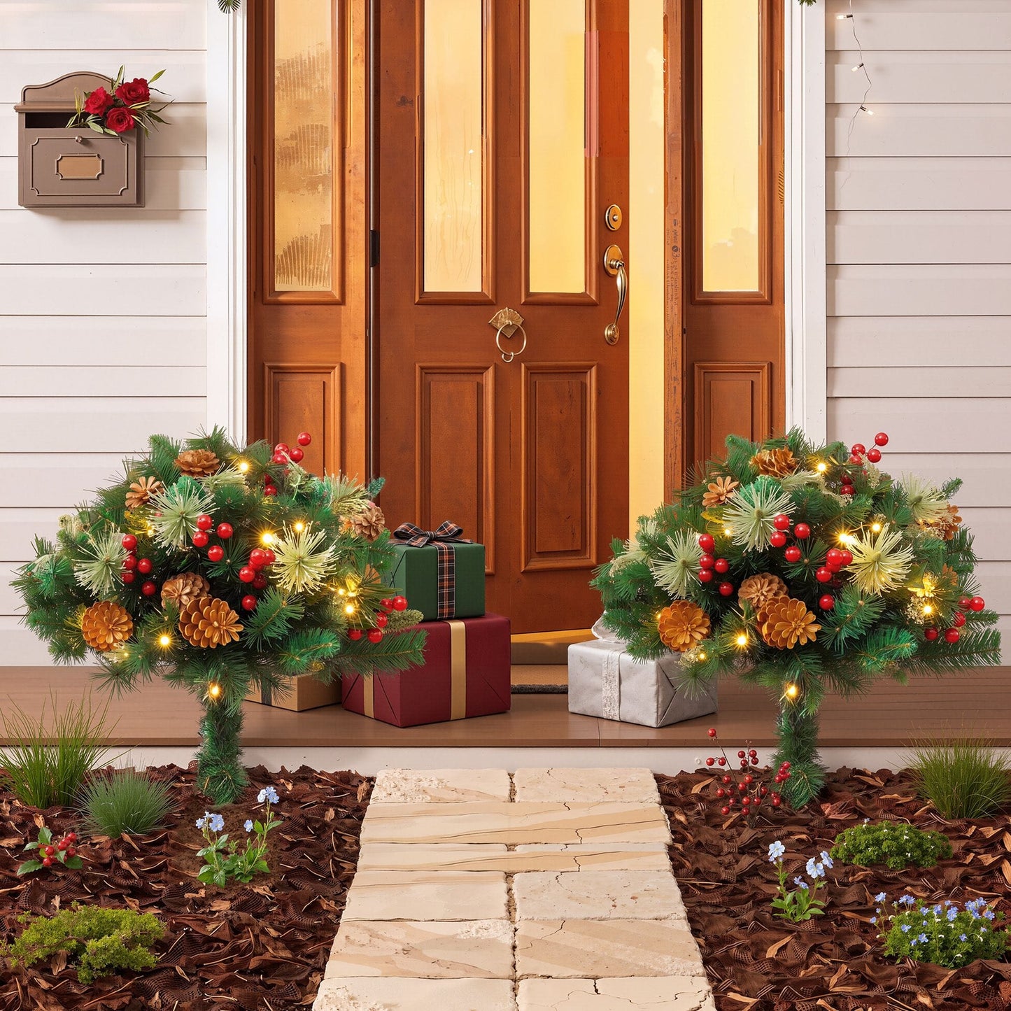 Jingle Jollys Occasions > Christmas > Christmas Trees Jingle Jollys 2 Pack 45cm Lighted Artificial Christmas Tree Pathway Xmas Trees