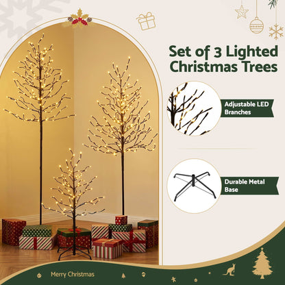 Jingle Jollys Occasions > Christmas > Christmas Trees Jingle Jollys 3 Pack LED Christmas Tree Lighted Birch Tree Indoor Outdoor Xmas Decor Warm White