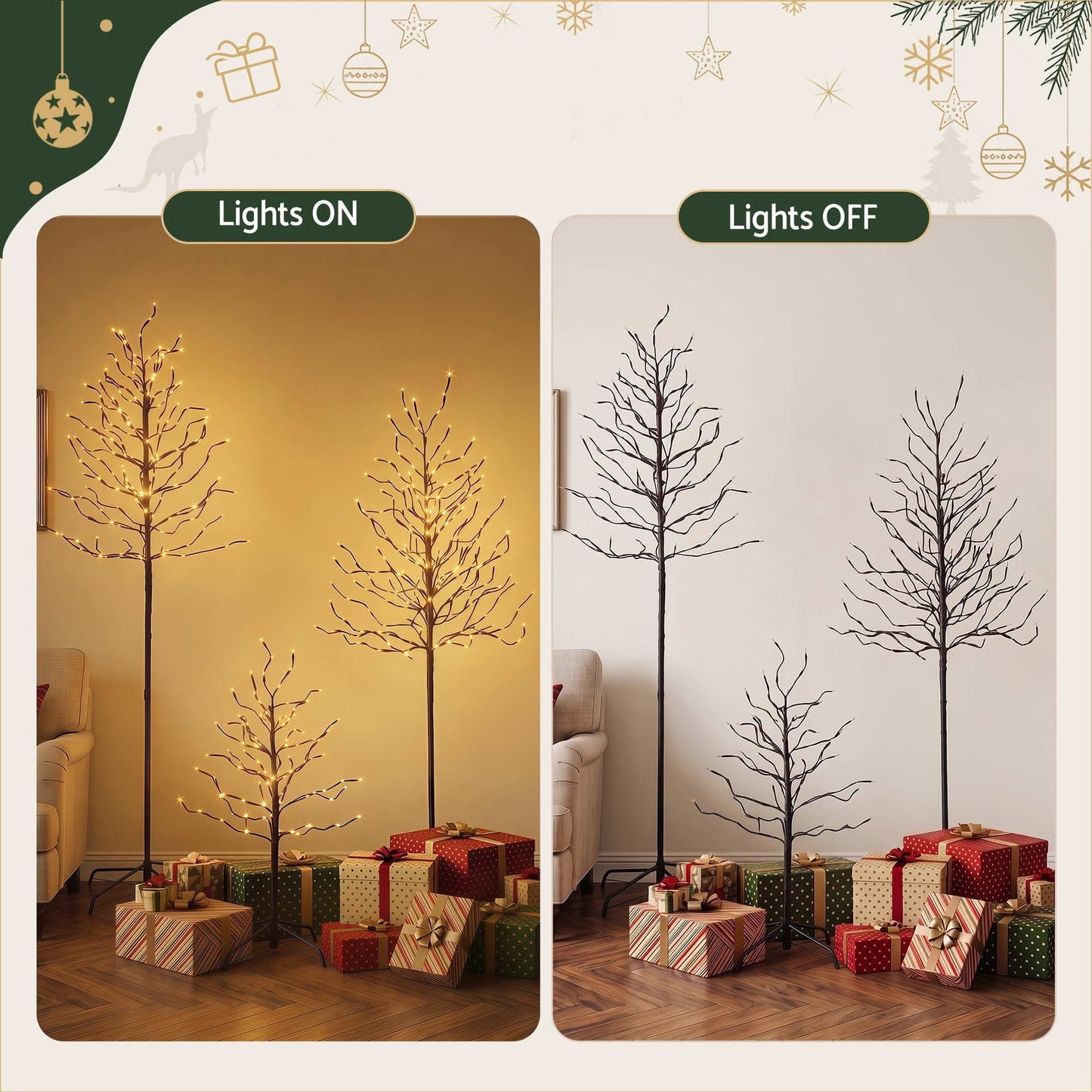 Jingle Jollys Occasions > Christmas > Christmas Trees Jingle Jollys 3 Pack LED Christmas Tree Lighted Birch Tree Indoor Outdoor Xmas Decor Warm White