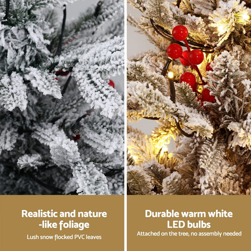 Jingle Jollys Occasions > Christmas > Christmas Trees Jingle Jollys Christmas Tree 1M LED Potted Xmas Party Decor Red Barries Flocked