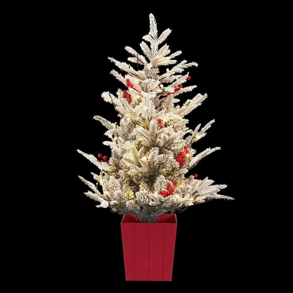 Jingle Jollys Occasions > Christmas > Christmas Trees Jingle Jollys Christmas Tree 1M LED Potted Xmas Party Decor Red Barries Flocked