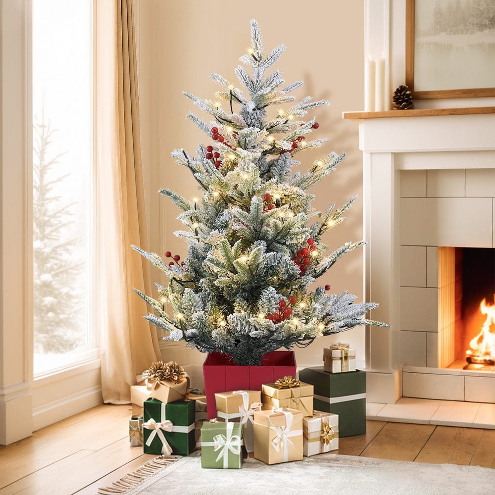 Jingle Jollys Occasions > Christmas > Christmas Trees Jingle Jollys Christmas Tree 1M LED Potted Xmas Party Decor Red Barries Flocked