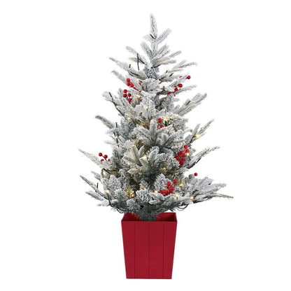 Jingle Jollys Occasions > Christmas > Christmas Trees Jingle Jollys Christmas Tree 1M LED Potted Xmas Party Decor Red Barries Flocked