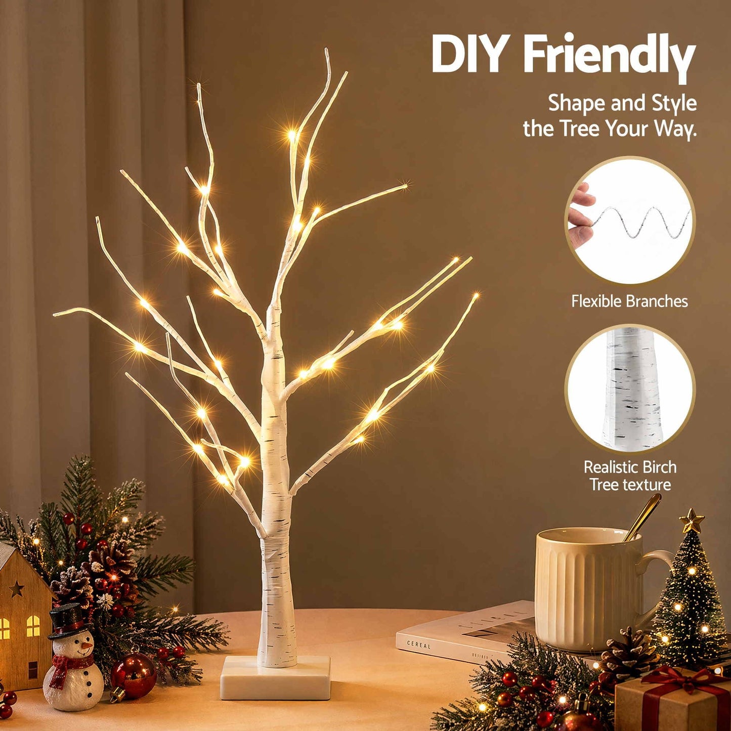 Jingle Jollys Occasions > Christmas > Christmas Trees Jingle Jollys Lighted Branch Tree Christmas Decorations Warm White Christmas Lights 2 Pack 60cm