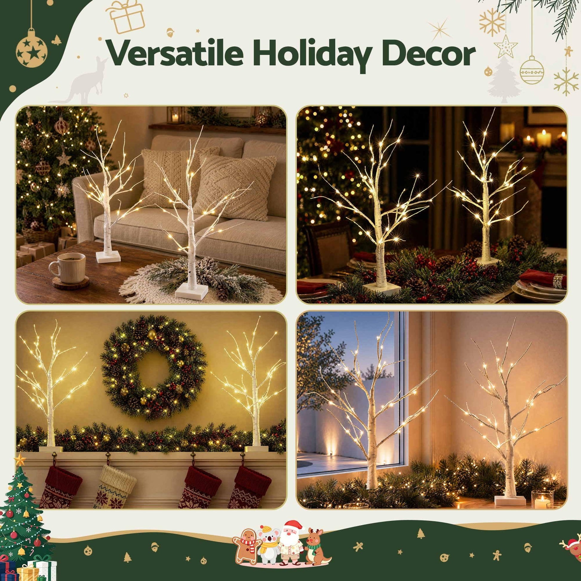 Jingle Jollys Occasions > Christmas > Christmas Trees Jingle Jollys Lighted Branch Tree Christmas Decorations Warm White Christmas Lights 2 Pack 60cm