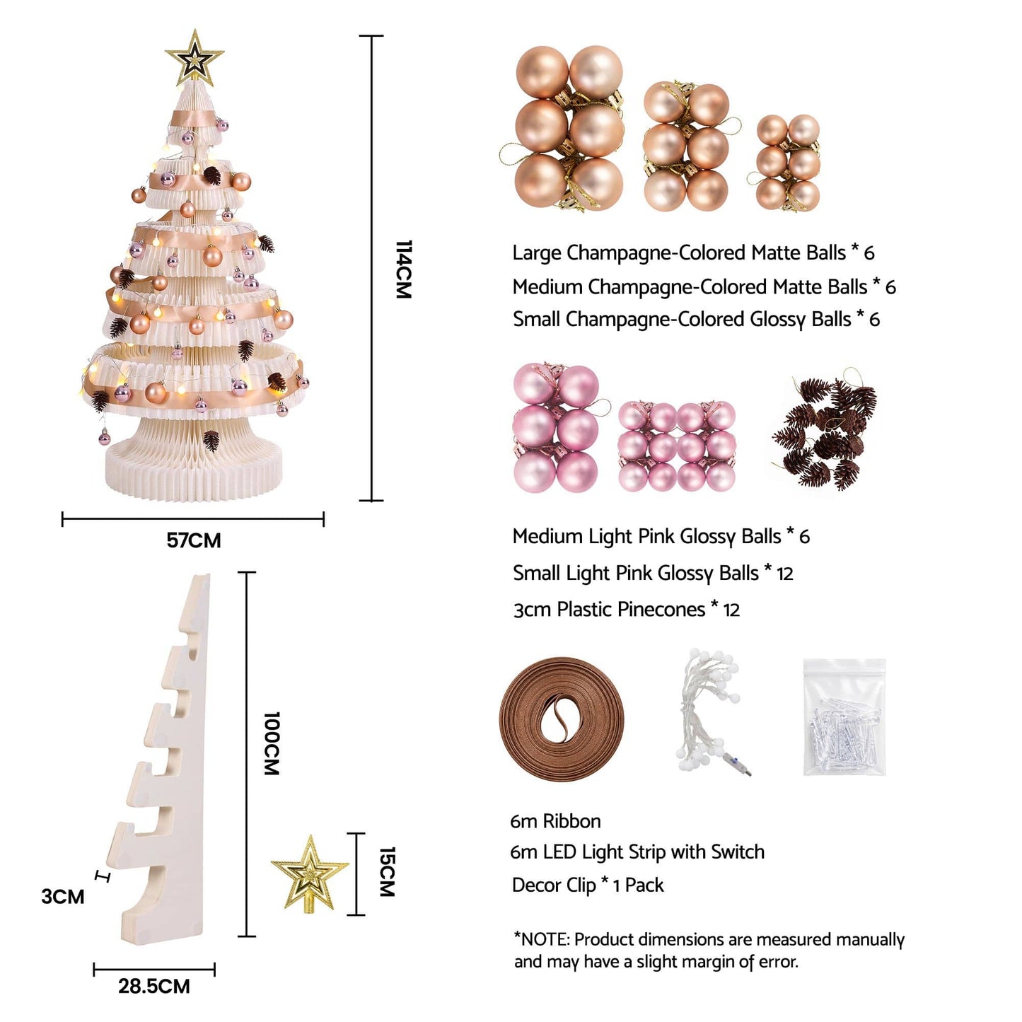 Jingle Jollys Occasions > Christmas > Christmas Trees Jingle Jollys Paper Christmas Tree 114CM w/ Star Topper LEDs Xmas Decorations Kit Home Office White
