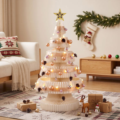 Jingle Jollys Occasions > Christmas > Christmas Trees Jingle Jollys Paper Christmas Tree 114CM w/ Star Topper LEDs Xmas Decorations Kit Home Office White