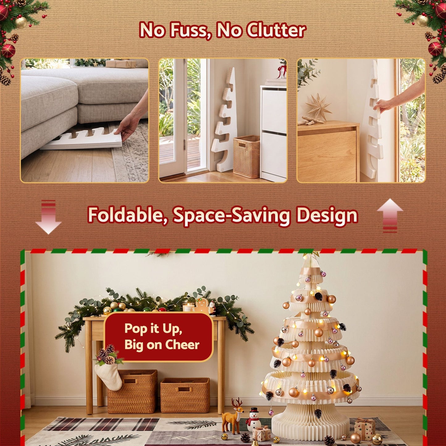Jingle Jollys Occasions > Christmas > Christmas Trees Jingle Jollys Paper Christmas Tree 114CM w/ Star Topper LEDs Xmas Decorations Kit Home Office White