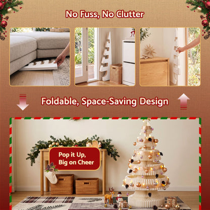 Jingle Jollys Occasions > Christmas > Christmas Trees Jingle Jollys Paper Christmas Tree 114CM w/ Star Topper LEDs Xmas Decorations Kit Home Office White