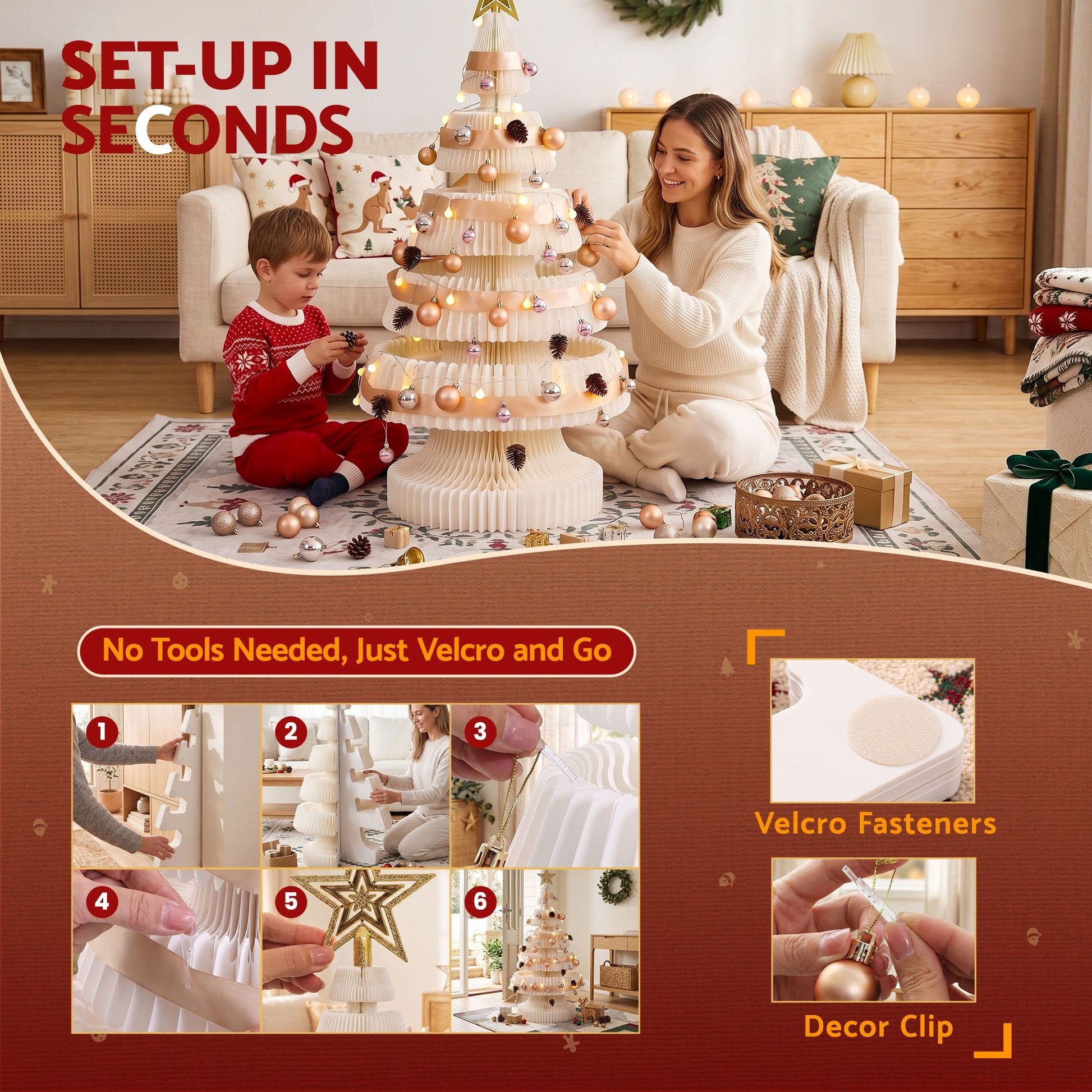 Jingle Jollys Occasions > Christmas > Christmas Trees Jingle Jollys Paper Christmas Tree 114CM w/ Star Topper LEDs Xmas Decorations Kit Home Office White