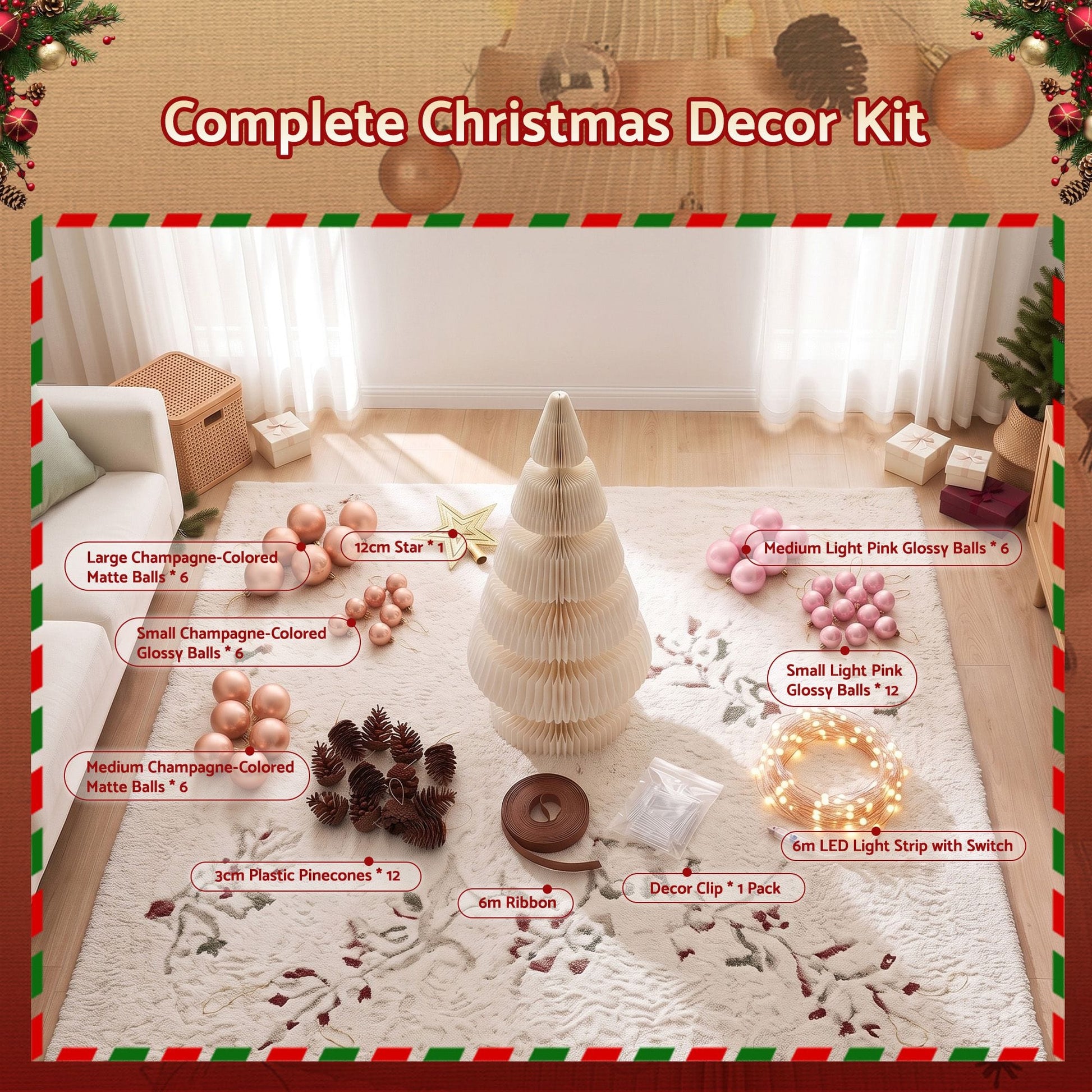 Jingle Jollys Occasions > Christmas > Christmas Trees Jingle Jollys Paper Christmas Tree 114CM w/ Star Topper LEDs Xmas Decorations Kit Home Office White