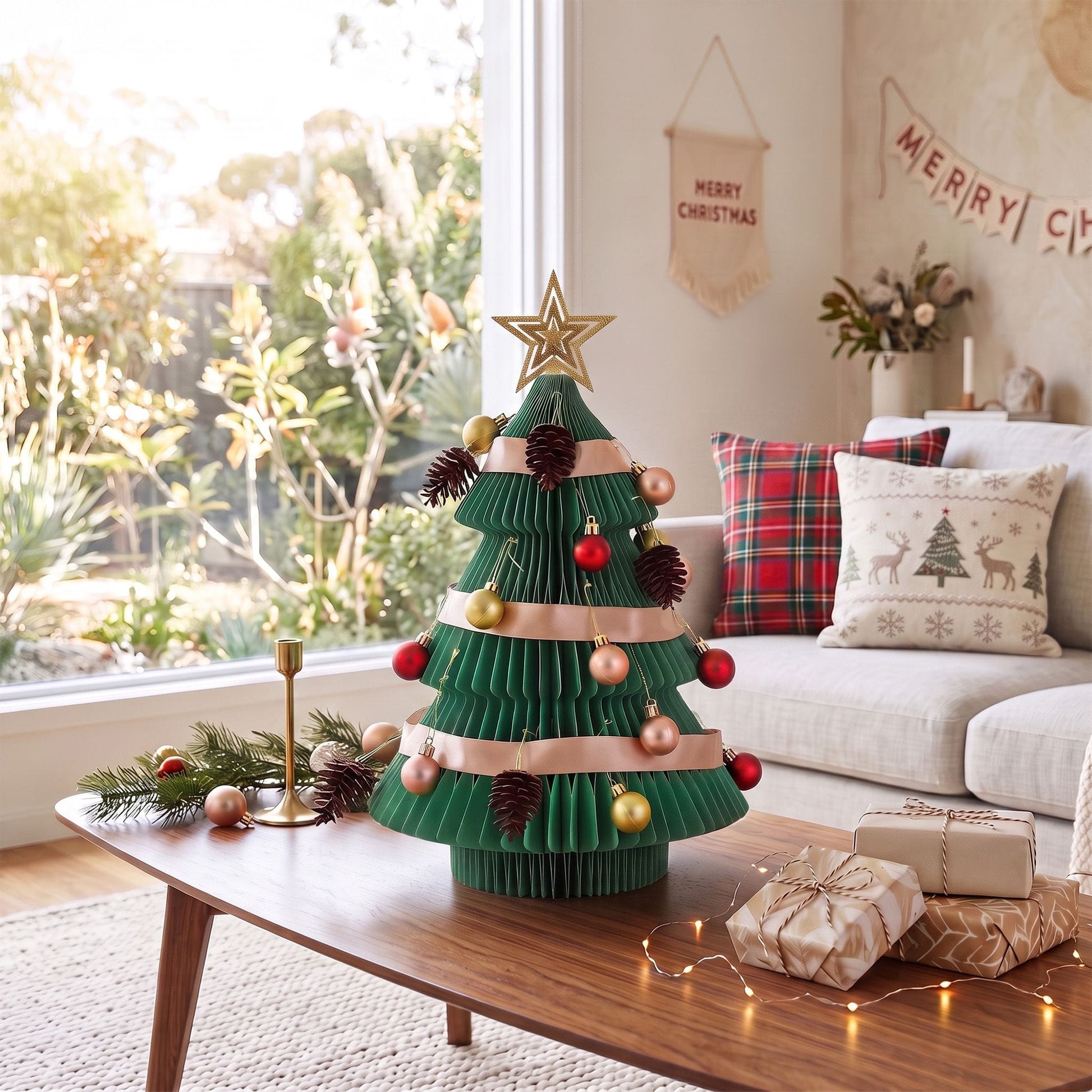 Jingle Jollys Occasions > Christmas > Christmas Trees Jingle Jollys Paper Christmas Tree 47CM w/ Star Topper Xmas Decor Tabletop Green DIY Ornament Set