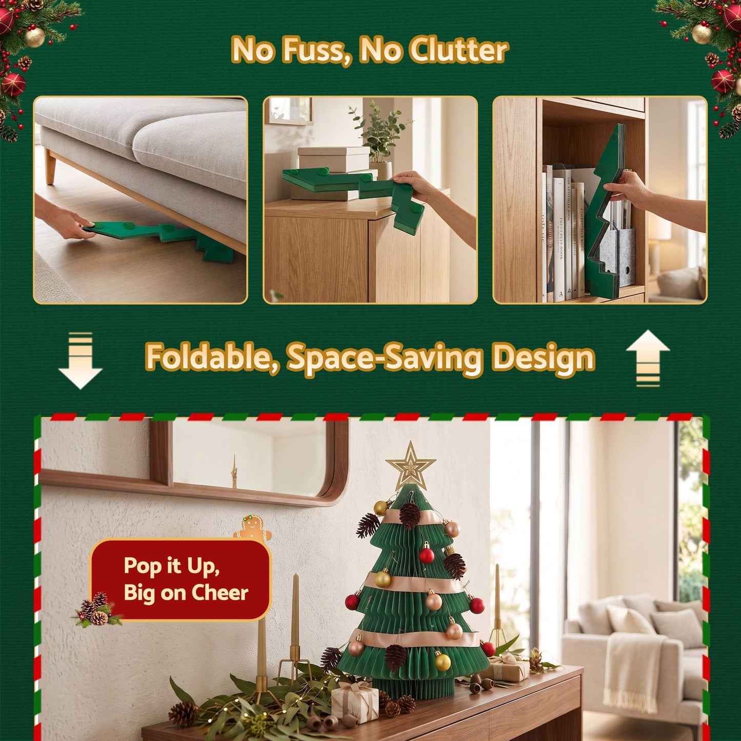 Jingle Jollys Occasions > Christmas > Christmas Trees Jingle Jollys Paper Christmas Tree 47CM w/ Star Topper Xmas Decor Tabletop Green DIY Ornament Set