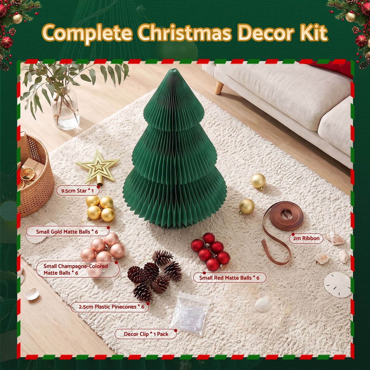 Jingle Jollys Occasions > Christmas > Christmas Trees Jingle Jollys Paper Christmas Tree 47CM w/ Star Topper Xmas Decor Tabletop Green DIY Ornament Set