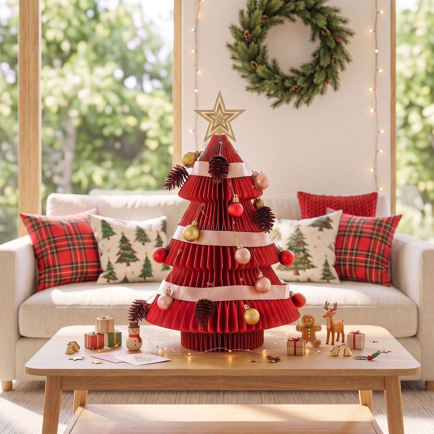 Jingle Jollys Occasions > Christmas > Christmas Trees Jingle Jollys Paper Christmas Tree 47CM w/ Star Topper Xmas Decoration Tabletop Red DIY Ornament Set