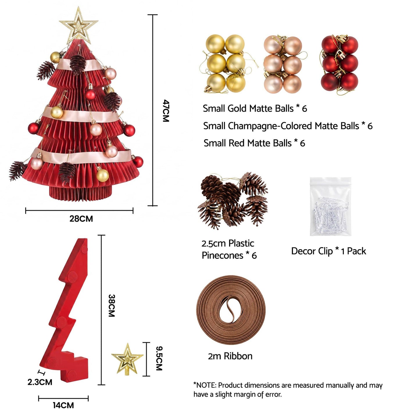 Jingle Jollys Occasions > Christmas > Christmas Trees Jingle Jollys Paper Christmas Tree 47CM w/ Star Topper Xmas Decoration Tabletop Red DIY Ornament Set