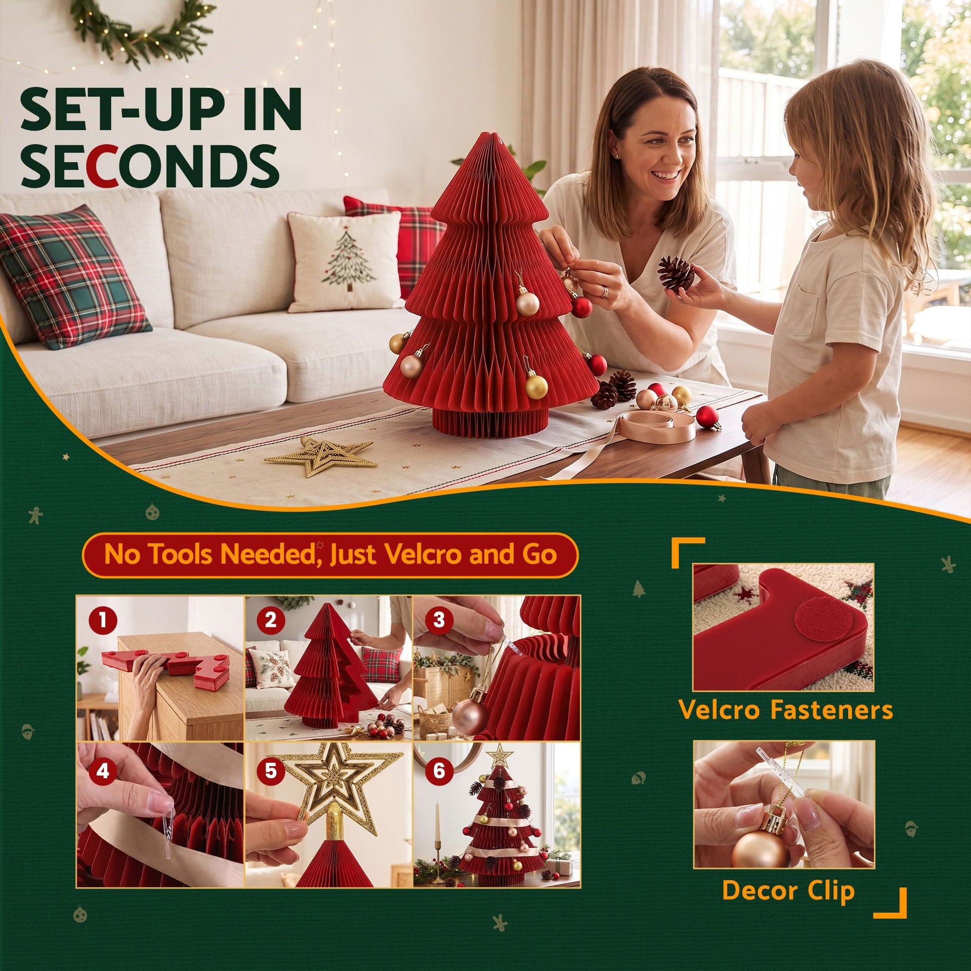 Jingle Jollys Occasions > Christmas > Christmas Trees Jingle Jollys Paper Christmas Tree 47CM w/ Star Topper Xmas Decoration Tabletop Red DIY Ornament Set