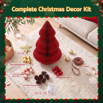 Jingle Jollys Occasions > Christmas > Christmas Trees Jingle Jollys Paper Christmas Tree 47CM w/ Star Topper Xmas Decoration Tabletop Red DIY Ornament Set