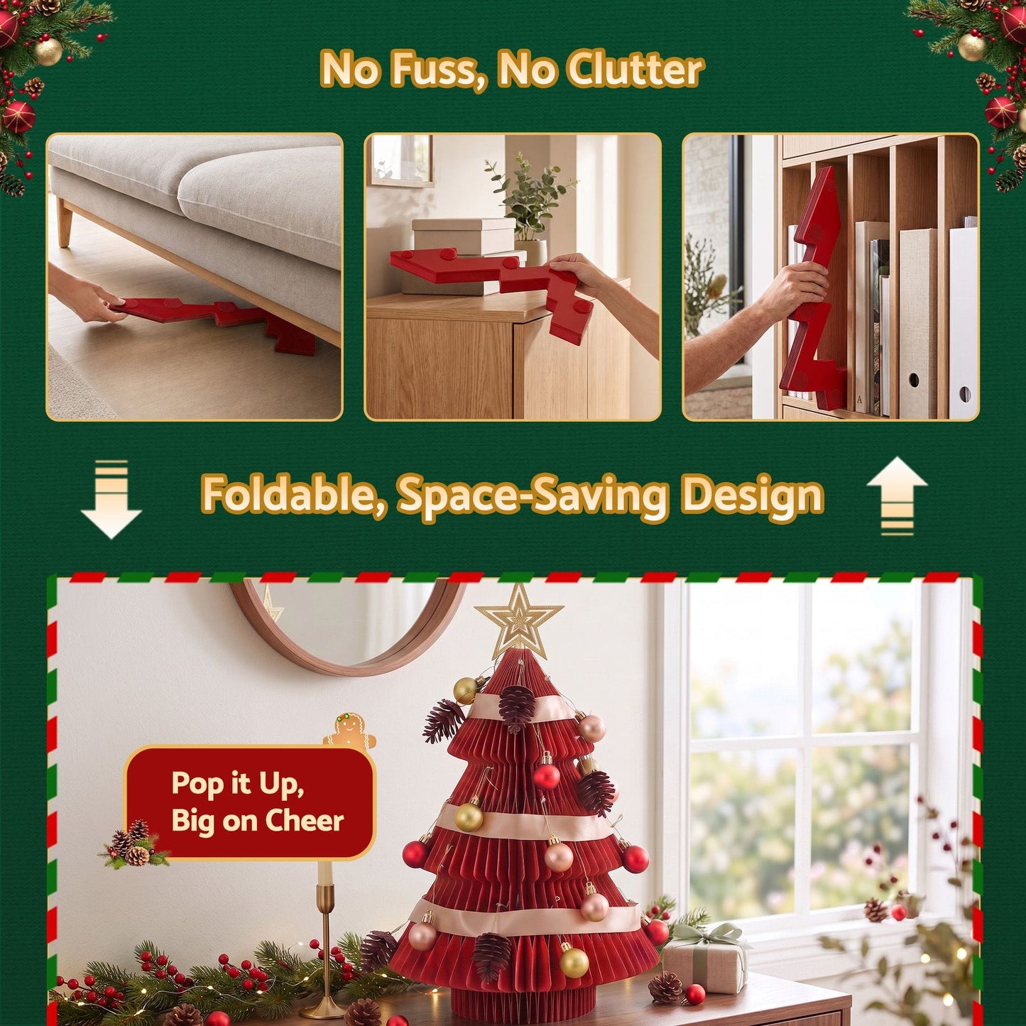 Jingle Jollys Occasions > Christmas > Christmas Trees Jingle Jollys Paper Christmas Tree 47CM w/ Star Topper Xmas Decoration Tabletop Red DIY Ornament Set