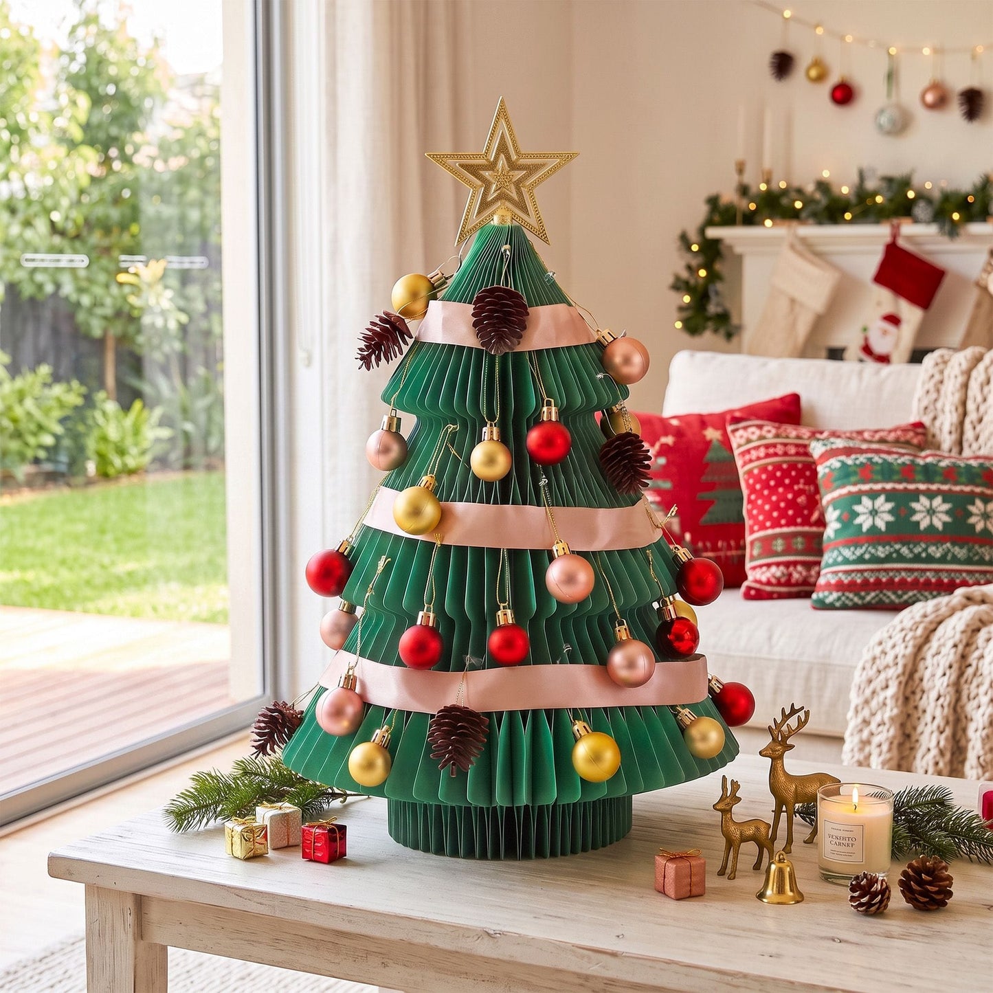 Jingle Jollys Occasions > Christmas > Christmas Trees Jingle Jollys Paper Christmas Tree 61CM w/ Star Topper Xmas Decor Tabletop Green DIY Ornament Set