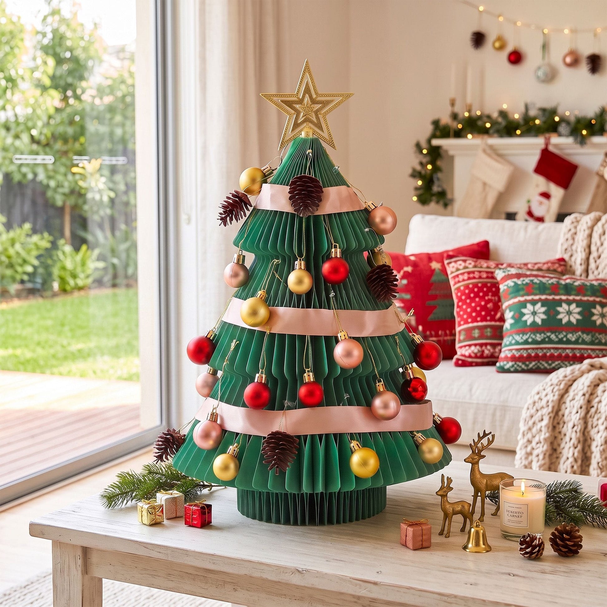 Jingle Jollys Occasions > Christmas > Christmas Trees Jingle Jollys Paper Christmas Tree 61CM w/ Star Topper Xmas Decor Tabletop Green DIY Ornament Set