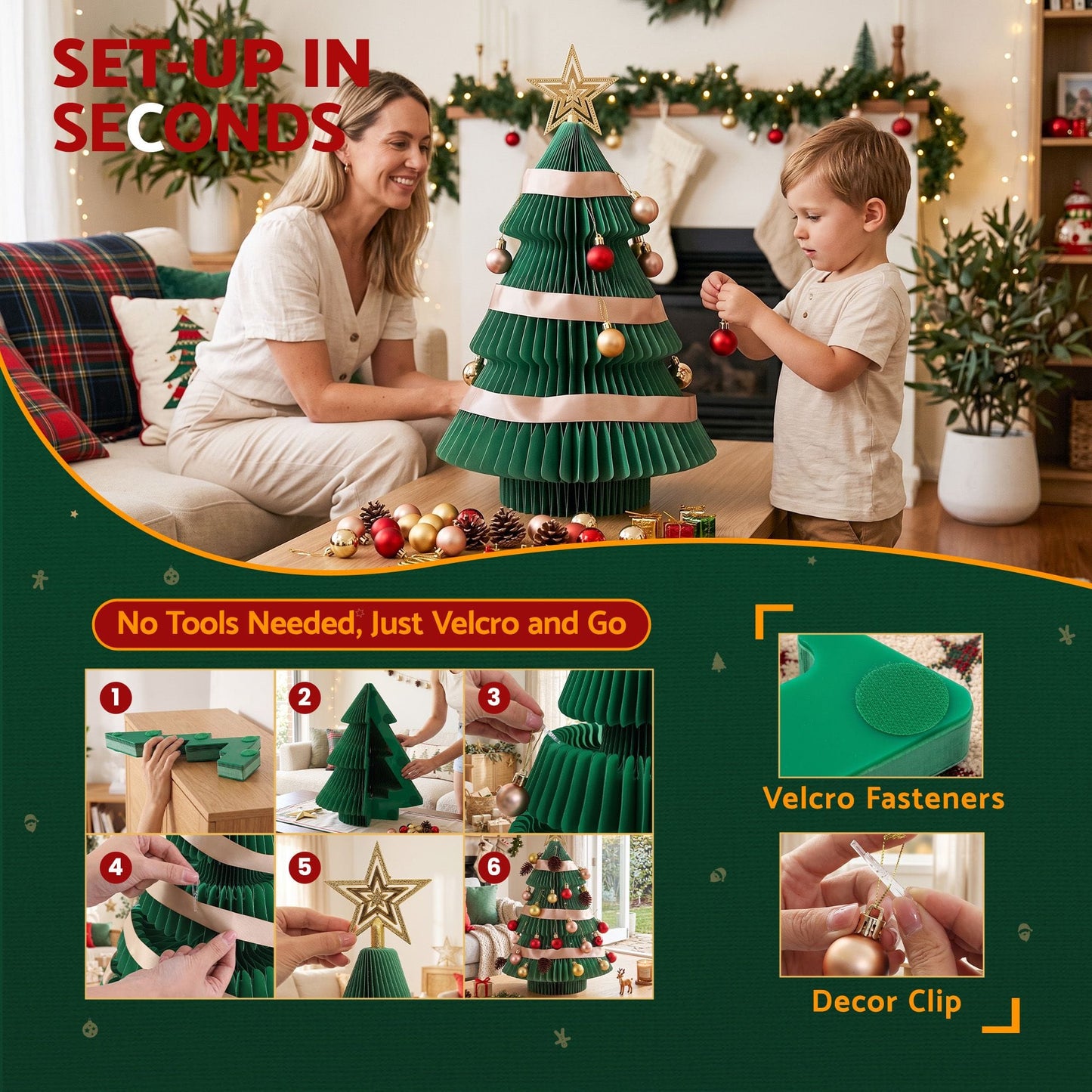 Jingle Jollys Occasions > Christmas > Christmas Trees Jingle Jollys Paper Christmas Tree 61CM w/ Star Topper Xmas Decor Tabletop Green DIY Ornament Set