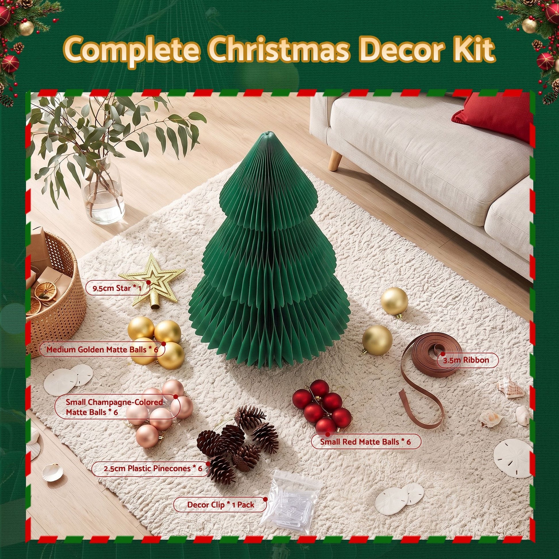 Jingle Jollys Occasions > Christmas > Christmas Trees Jingle Jollys Paper Christmas Tree 61CM w/ Star Topper Xmas Decor Tabletop Green DIY Ornament Set