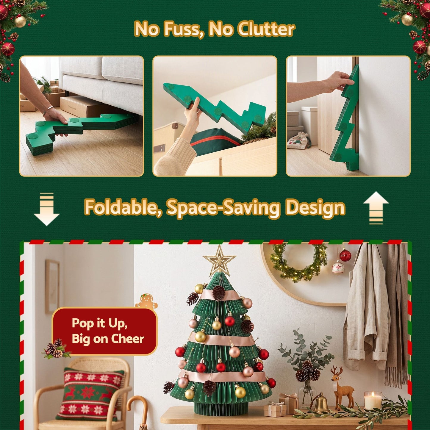 Jingle Jollys Occasions > Christmas > Christmas Trees Jingle Jollys Paper Christmas Tree 61CM w/ Star Topper Xmas Decor Tabletop Green DIY Ornament Set