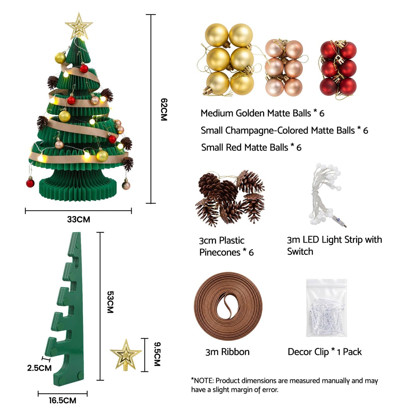 Jingle Jollys Occasions > Christmas > Christmas Trees Jingle Jollys Paper Christmas Tree 62CM w/ Star Topper LEDs Xmas Decorations Kit Home Office Green