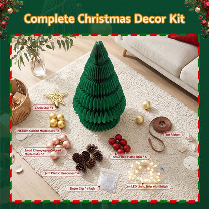 Jingle Jollys Occasions > Christmas > Christmas Trees Jingle Jollys Paper Christmas Tree 62CM w/ Star Topper LEDs Xmas Decorations Kit Home Office Green