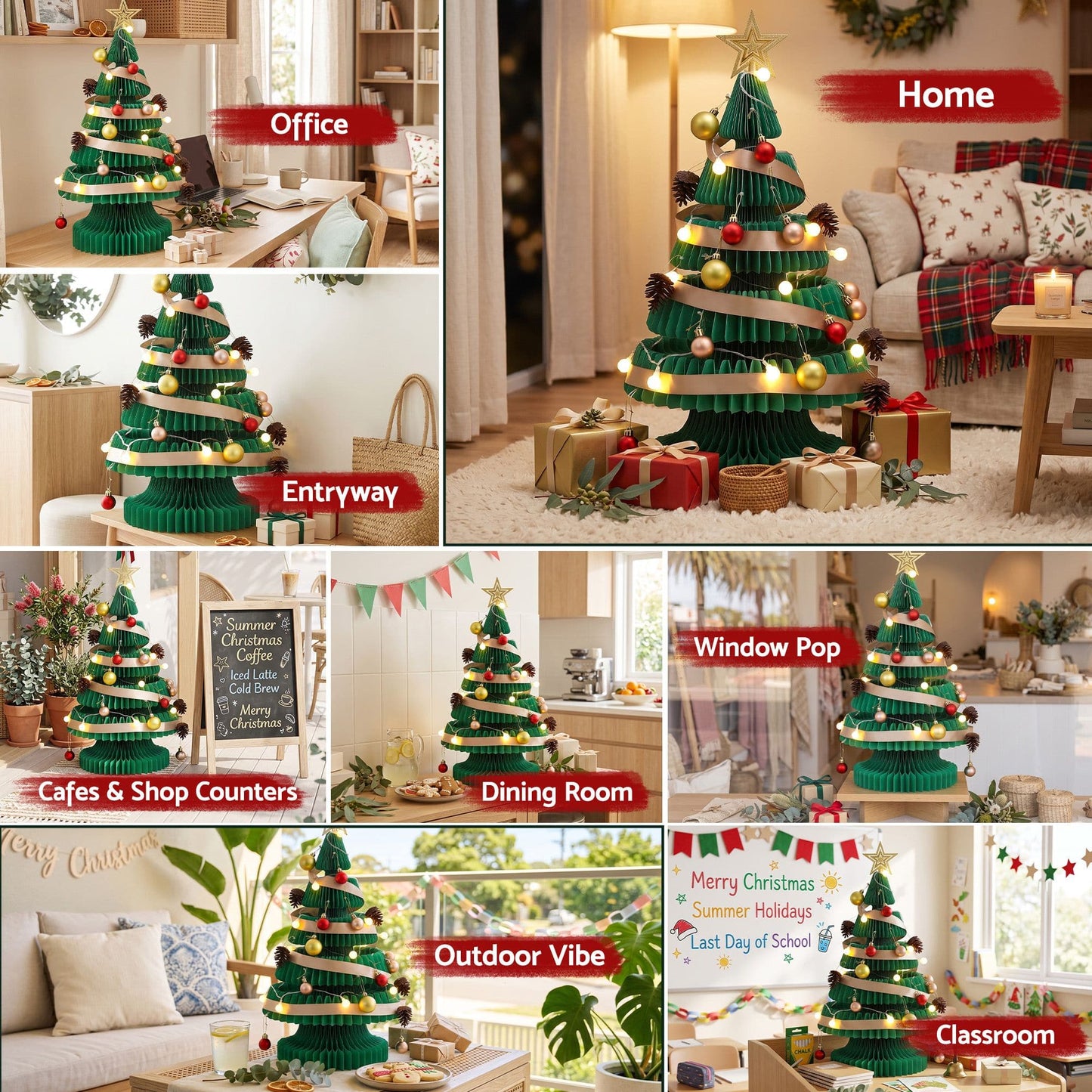 Jingle Jollys Occasions > Christmas > Christmas Trees Jingle Jollys Paper Christmas Tree 62CM w/ Star Topper LEDs Xmas Decorations Kit Home Office Green